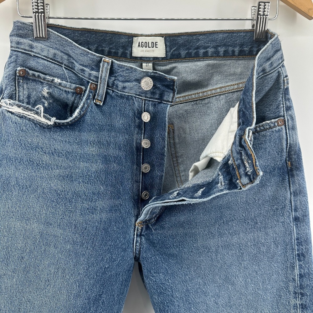 Agolde Distressed Blue Wide Leg Jeans